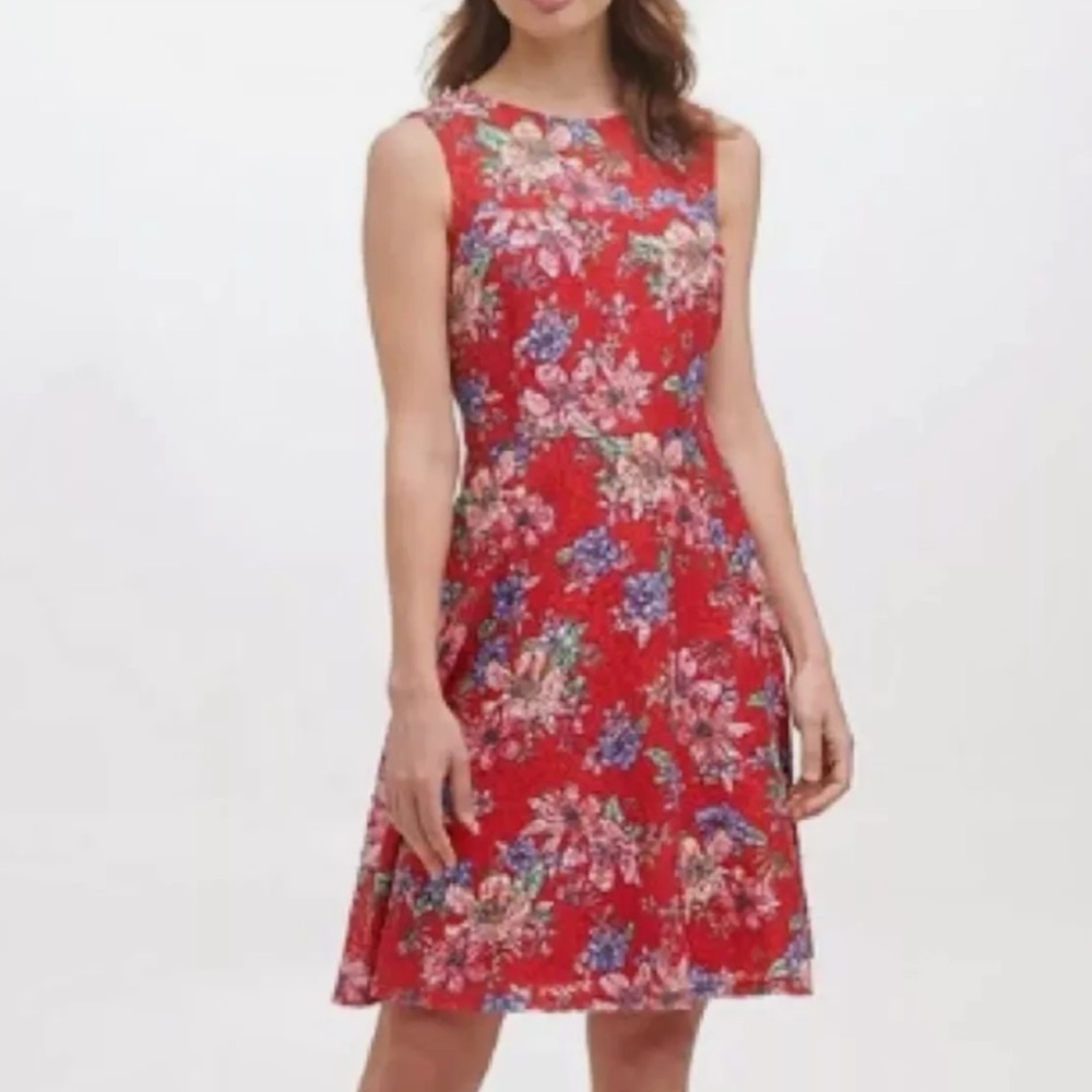 Kensie Red Multi Floral Lace A-Line Dress Size 8